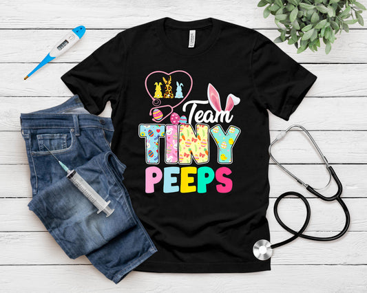 Nicu Nurse Shirt Easter Team Tiny Humans Bunnies Stethoscope T-Shirt