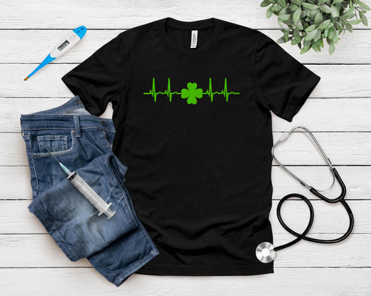 Nurse St Patricks Day T Shirt Ekg Shamrock Heart Beat T-Shirt