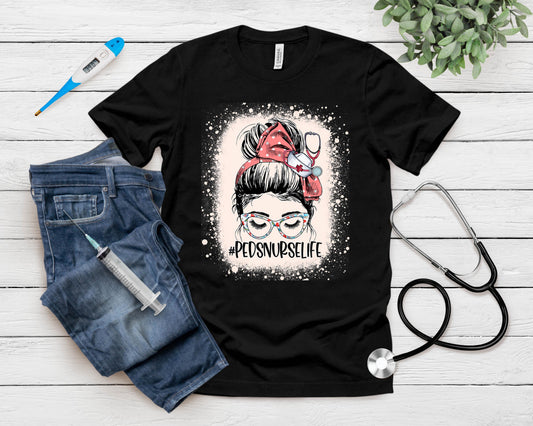 Messy Bun Peds Nurse Life Funny Pediatric Nicu Icu Nurse T-Shirt