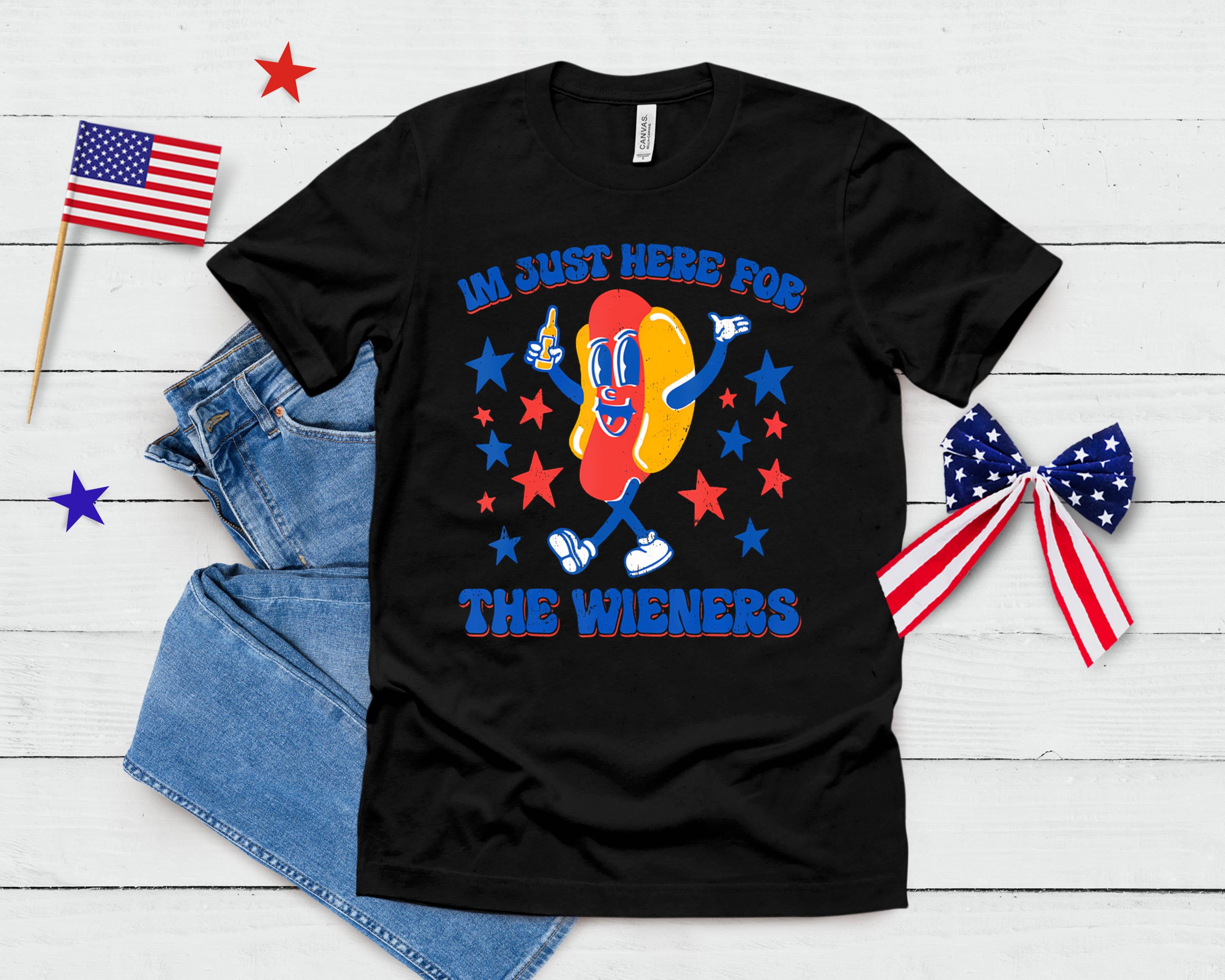 I'm Just Here For The Wieners Funny 4th Of July Hot-Dog T-Shirt