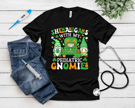 Shenanigans With My Pediatric Gnomies St Patrick's Day Nurse T-Shirt
