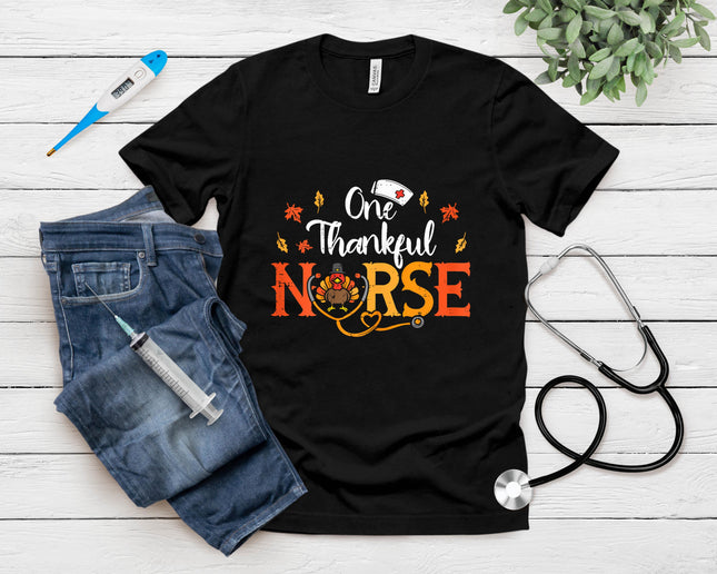 One Thankful Nurse Turkey Thanksgiving Scrub Top Fall Women T-Shirt