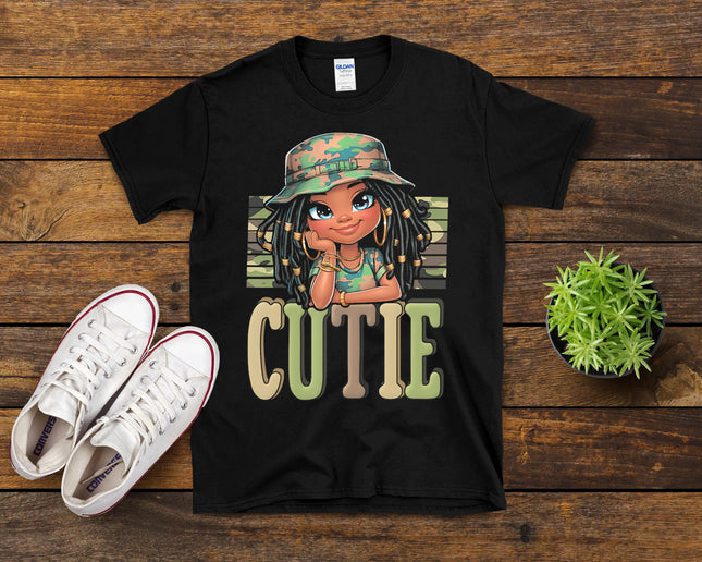 Cutie Loc'D Girl With Camo Hat Locs Black Girl Juneteenth T-Shirt