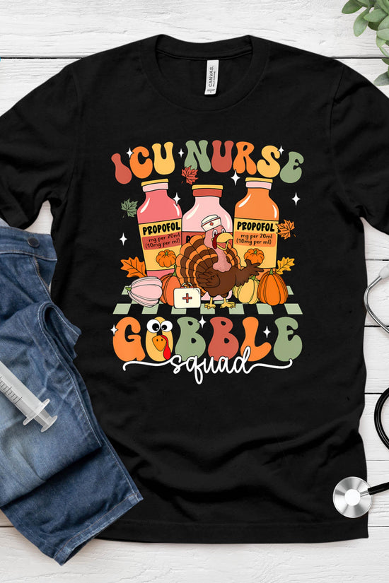 Thanksgiving Icu Nurse Gobble Squad Fall Scrub T-Shirt