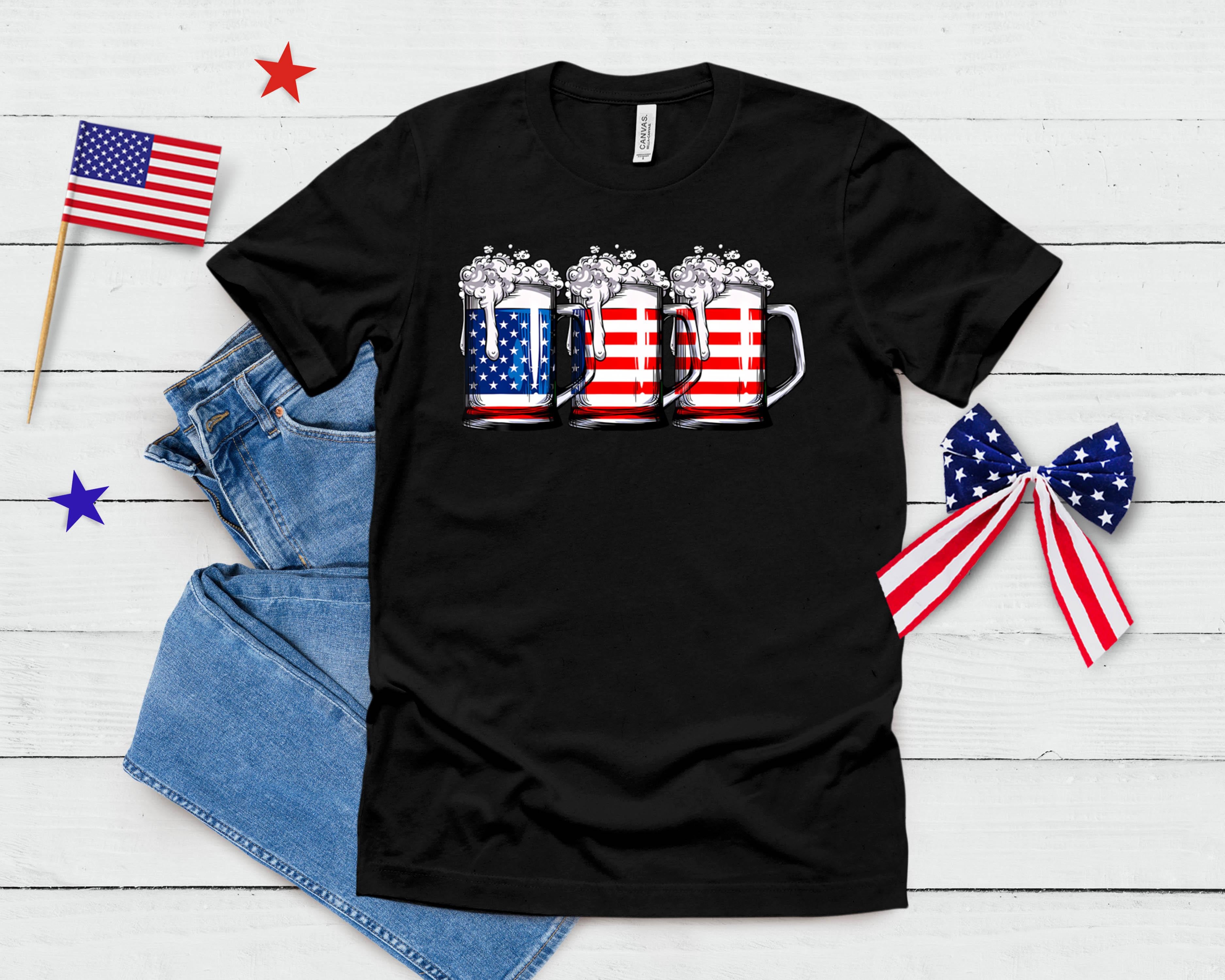 Beer American Flag 4th Of July Men Women Merica Drinking Usa T-Shirt