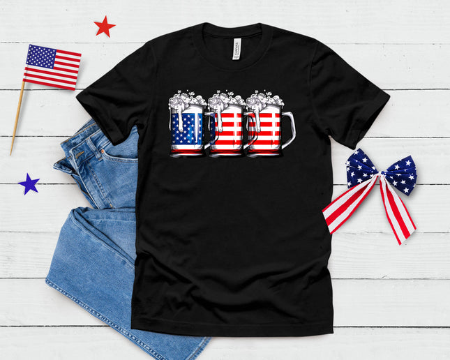 Beer American Flag 4th Of July Men Women Merica Drinking Usa T-Shirt