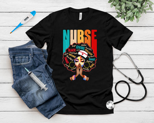 Black Strong Nurse Afro Love Melanin African American T-Shirt