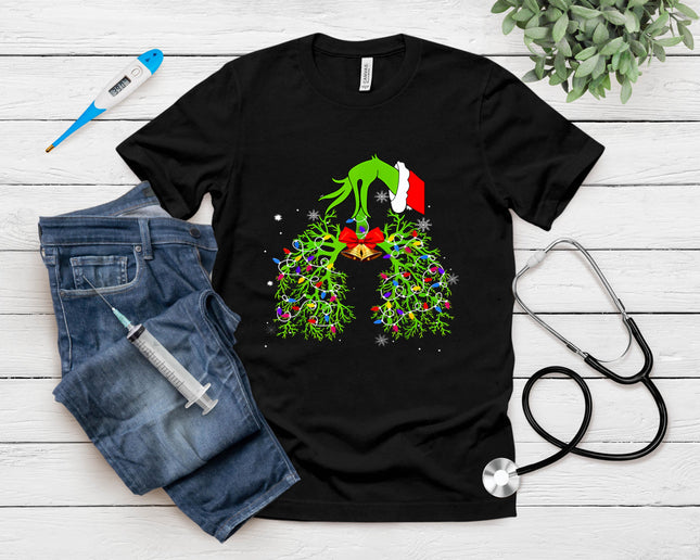 Christmas Nurse Respiratory Therapist Lung Xmas Lights T-Shirt
