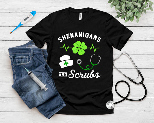 Nurse St Patricks Day Shenanigans And Scrubs Shamrock Heart T-Shirt