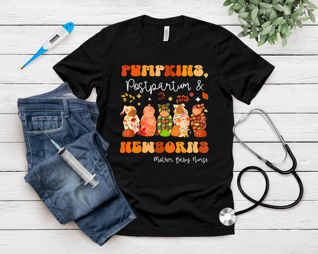 Pumpkin Postpartum Newborns Mother Baby Nurse Halloween T-Shirt