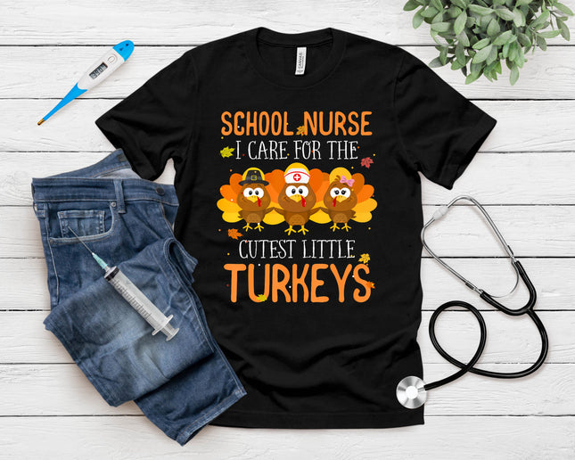 Care For Cutest Turkeys School Nurse Thanksgiving Scrub Tops T-Shirt