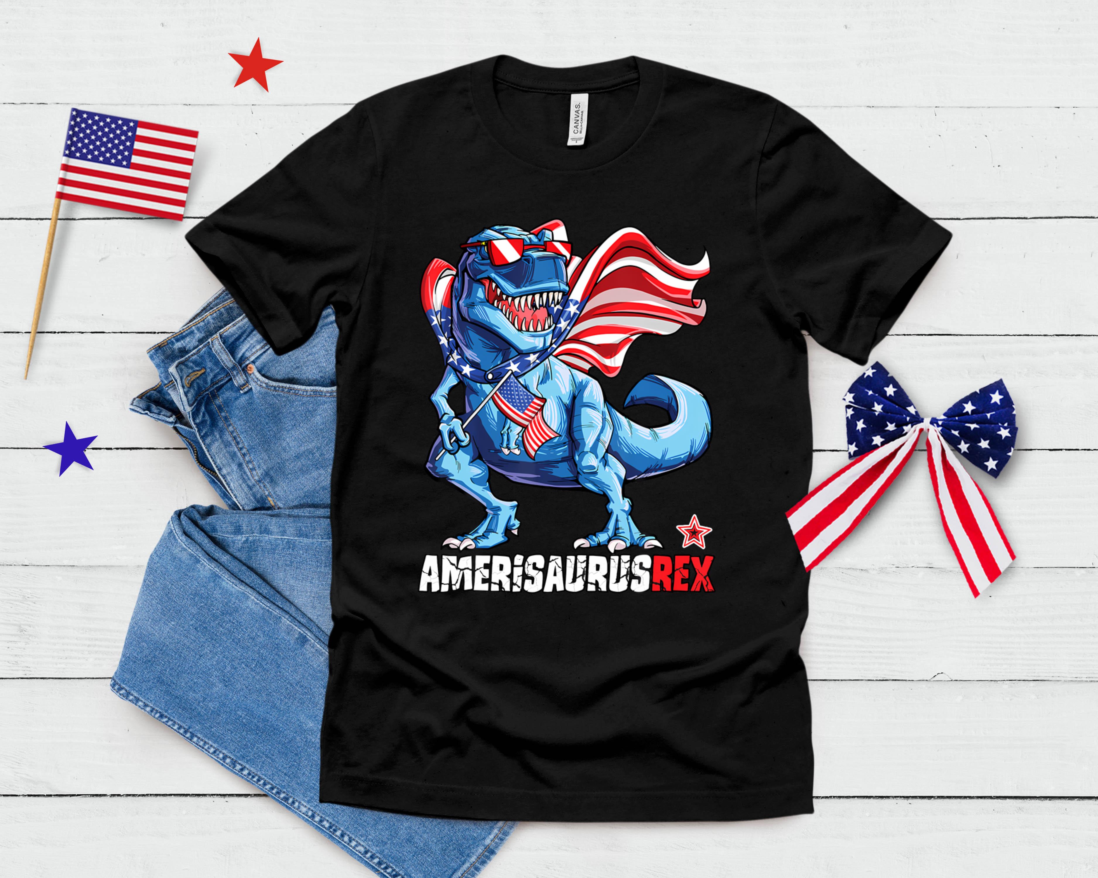Dinosaur 4th Of July Boys Girls Men Amerisaurus T Rex Funny T-Shirt