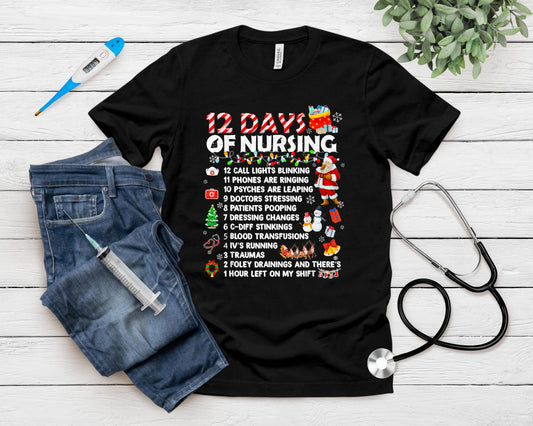 Nurses Merry Christmas Funny 12 Days Of Nursing Xmas Women T-Shirt