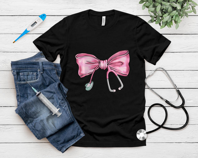 Pink Nurse Coquette Bow Stethoscope Nursing Medical Doctor T-Shirt