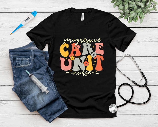 Progressive Care Unit Groovy Pcu Nurse Emergency Room Nurse T-Shirt