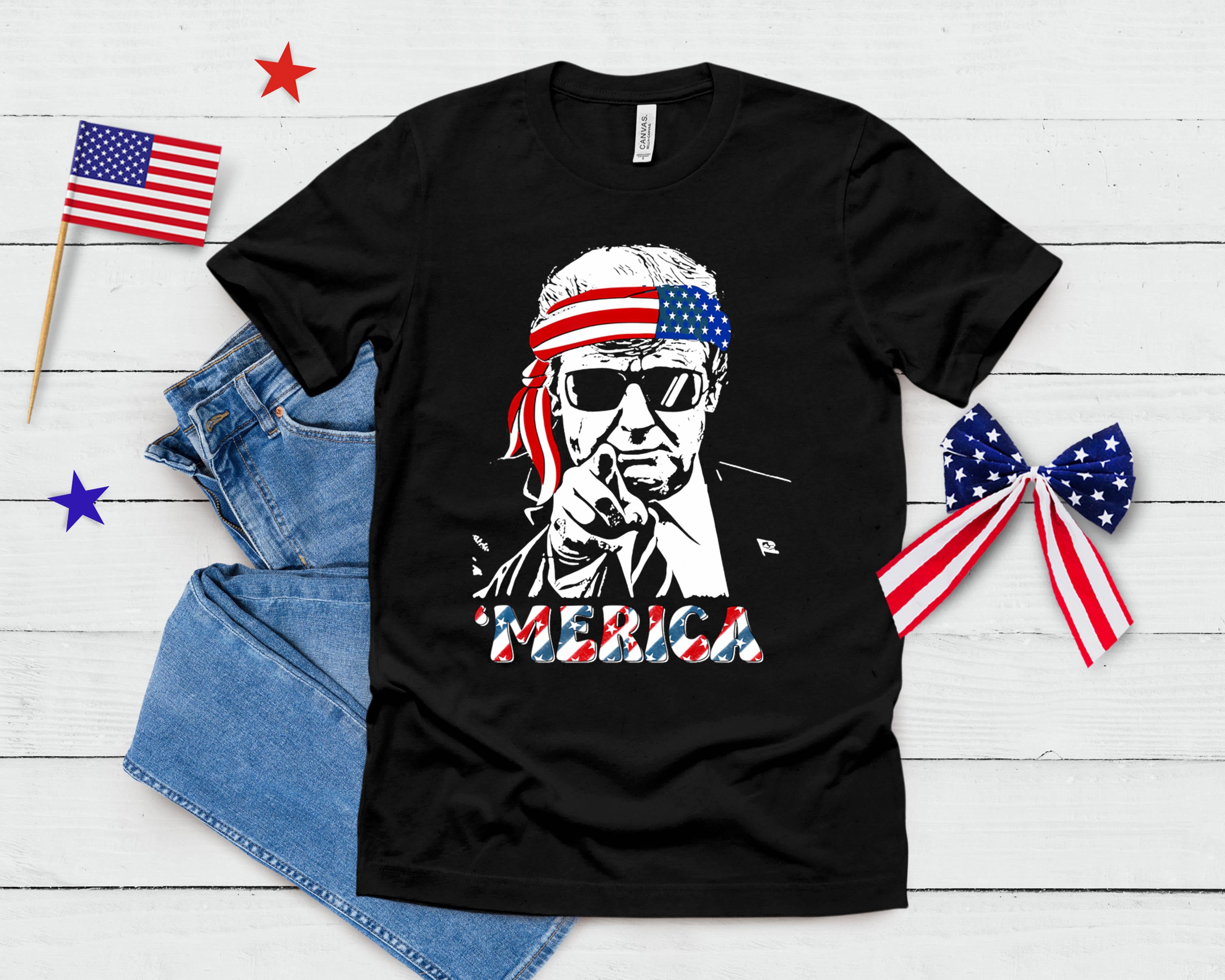'Merica Trump Happy 4th Of July Trump American Flag T-Shirt