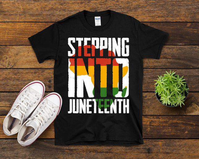 Stepping Into Juneteenth Afro Woman And Man Black Juneteenth T-Shirt