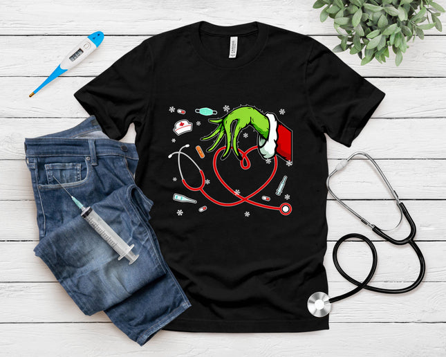 Christmas Xmas Heart Rn Cna Icu Scurb Nurse Doctor Men Women T-Shirt