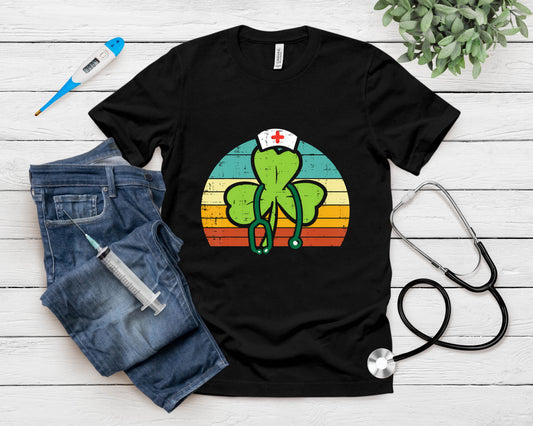 Shamrock Nurse Stethoscope Retro St Patricks Day Nurses Rn T-Shirt