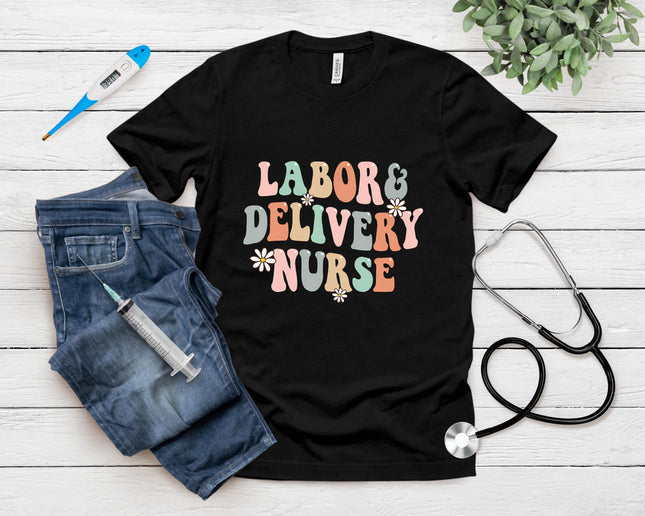 Cute Labor And Delivery Nurse Groovy Ld Nurse Flowers T-Shirt