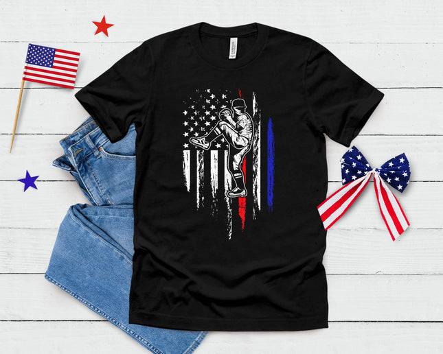 Baseball American Flag Pitcher Usa Pitching 4th Of July Gift T-Shirt