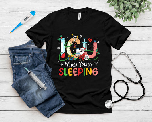 Icu When You're Sleeping Funny Icu Nurse Christmas Nursing T-Shirt