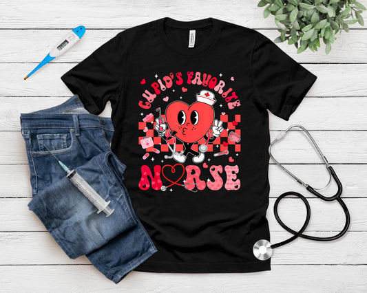 Heart Cupids Favorite Nurse Valentines Day Rn Cna Icu Scurb T-Shirt