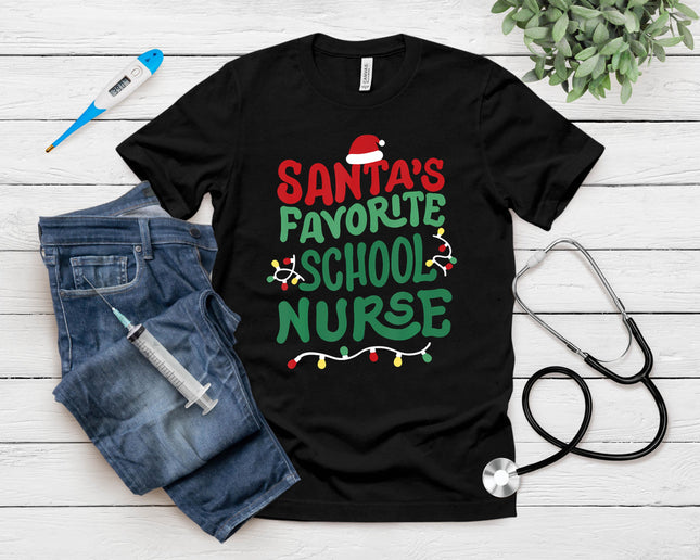 Santas Favorite School Nurse Christmas Rn Nursing Men Women T-Shirt