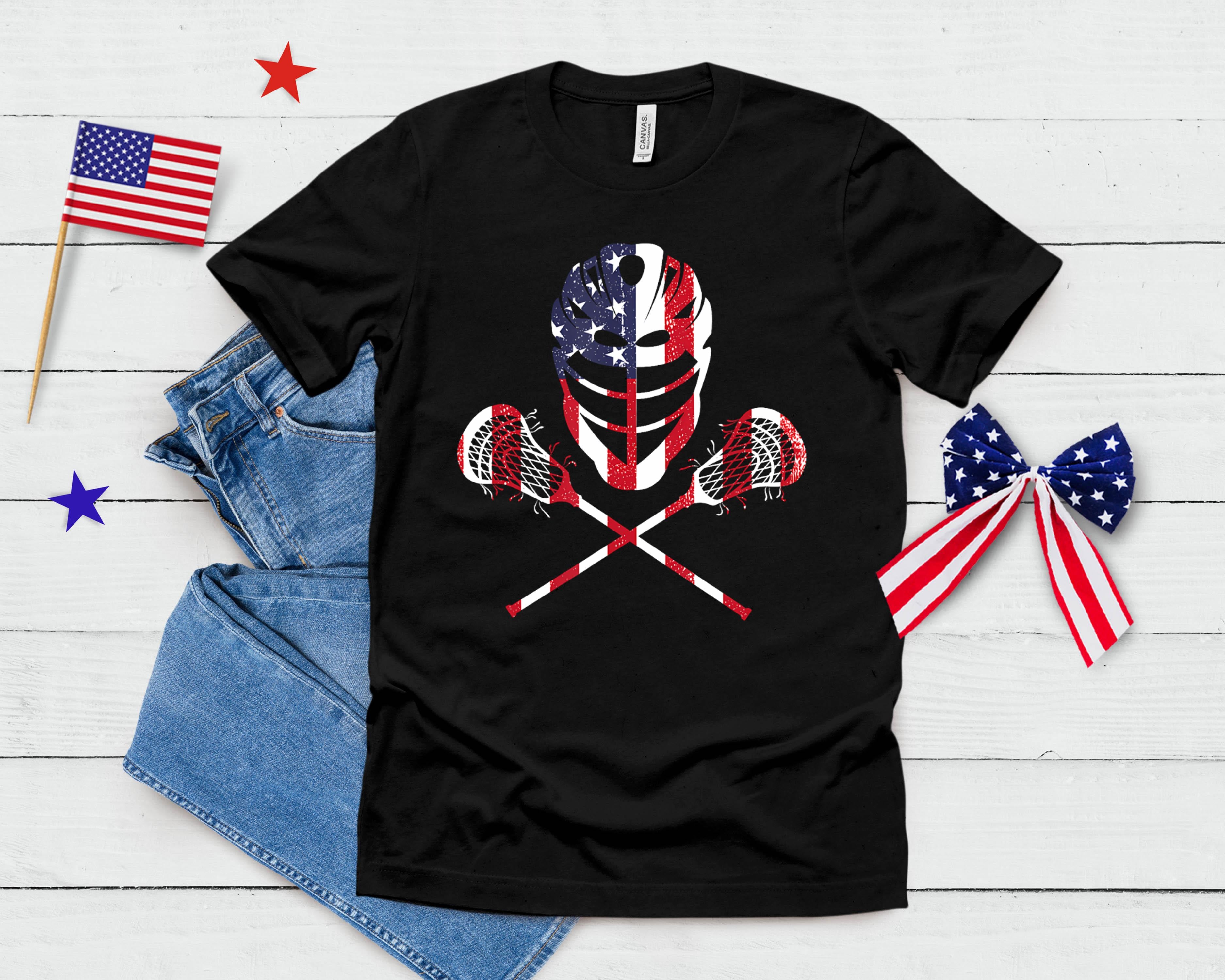 Lacrosse American Flag Lax Helmet Sticks 4th Of July T-Shirt