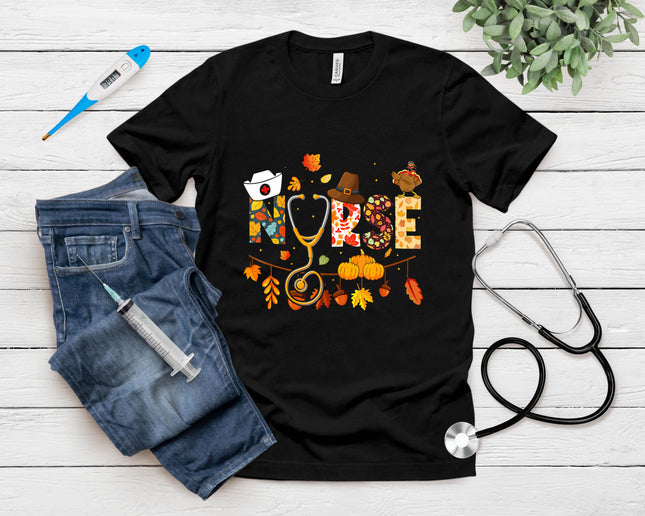 Nurse Thanksgiving Shirt Health Worker Nursing Fall Turkey T-Shirt