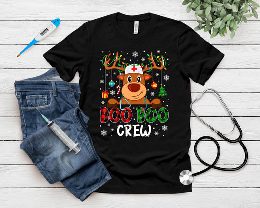 Reindeer Boo Boo Crew Nurse Buffalo Plaid Christmas Nurse T-Shirt