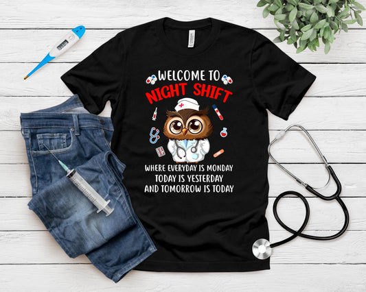 Owl Night Shift Funny Nurse Nursing Rn Lpn Cna For Men Women T-Shirt