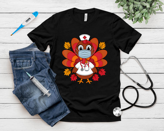 Turkey Nurse Shirt Nursing Thanksgiving Scrub Tops Women T-Shirt