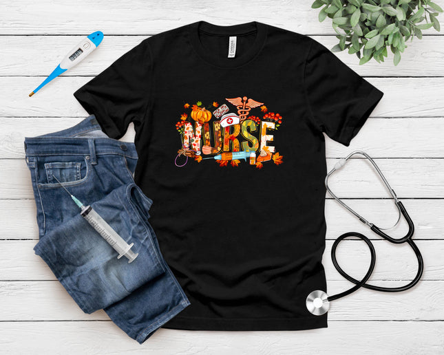 Autumn Pumpkin Fall Nurse Life Thanksgiving Nurse T-Shirt