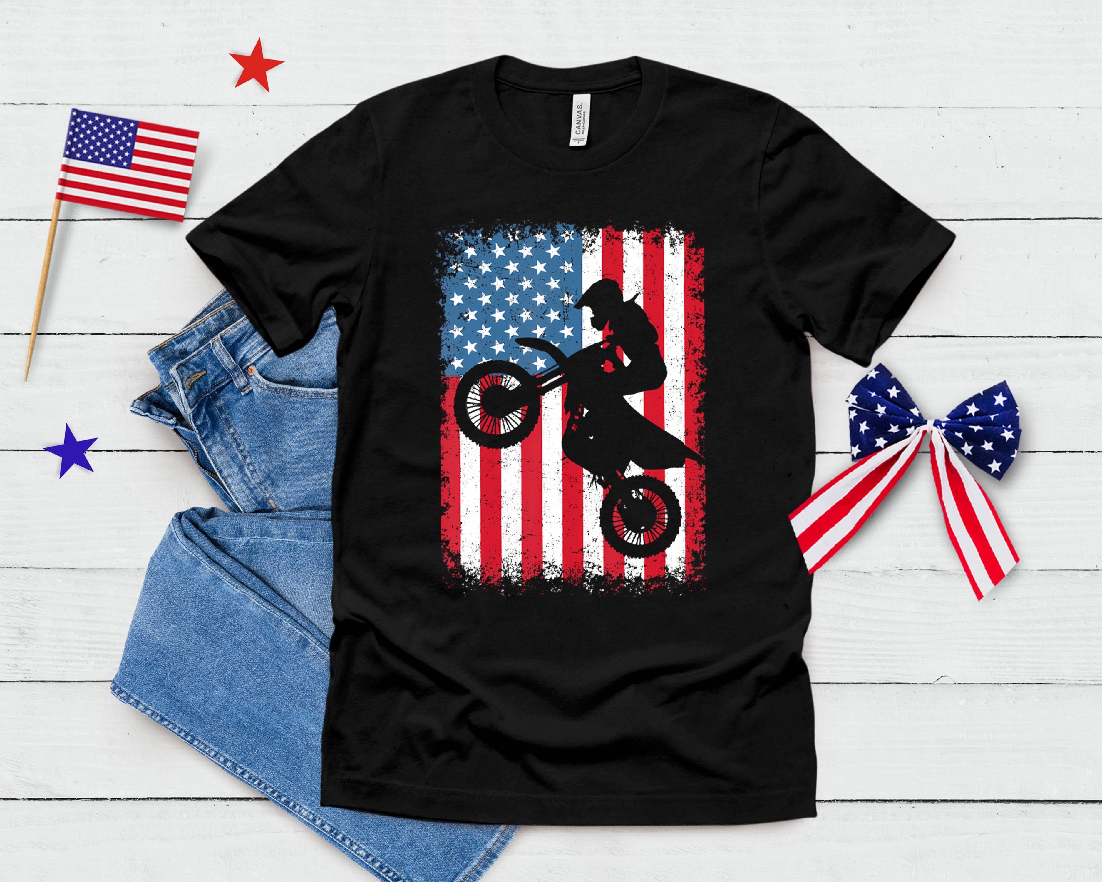 Dirt Bike American Flag Motocross Biker Men Boys Vintage Usa T-Shirt