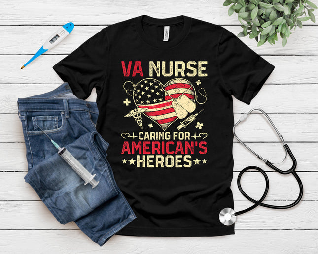 Va Nurse Caring For America's Heroes Veterans Day Usa Heart T-Shirt