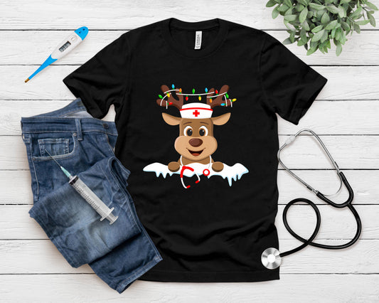 Christmas Nurse Love Nicu Rn Er Santa Reindeer Nurse Hat Elf T-Shirt