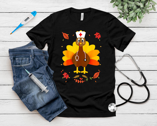 Thanksgiving Scrub Tops Women Turkey Nurse Holiday Nursing T-Shirt