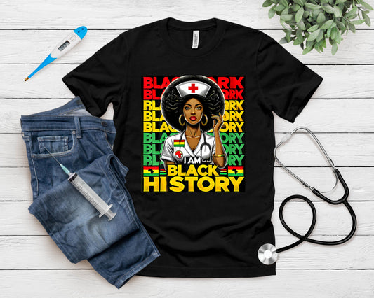 Black Woman Nurse Afro Retro Black History Month Women Gifts T-Shirt