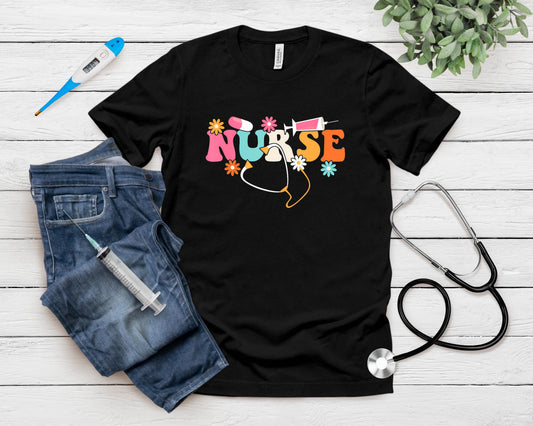 Nurse - Cute Retro Groovy Nurse Flower Nursing T-Shirt