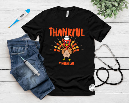 Thankful Turkey Nurse Life Cute Thanksgiving Scrub Top Fall T-Shirt