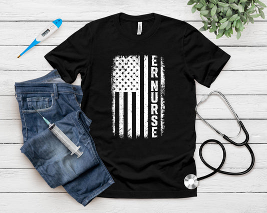 Distressed American Flag Er Nurse Stethoscope Nursing Week T-Shirt