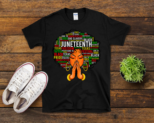 Juneteenth Melanin Black Women Natural Hair Afro Word Art T-Shirt