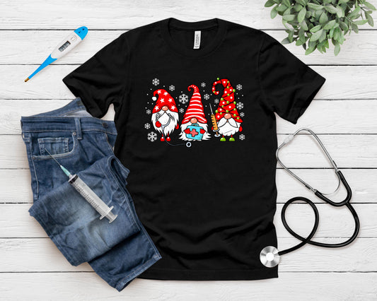 Nurse Christmas Gnomes Xmas Scrub Top Er Rn Nursing Gnomies T-Shirt