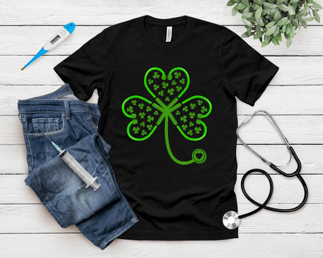 Shamrock Stethoscope Nurse T Shirt St Patricks Day Lucky T-Shirt