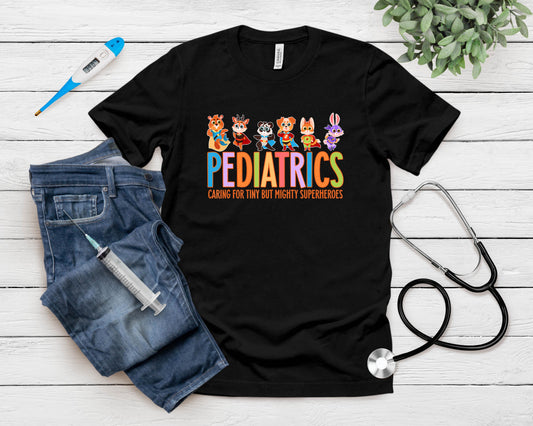 Funny Pediatric Nurse Caring For Tiny But Mighty Superheroes T-Shirt