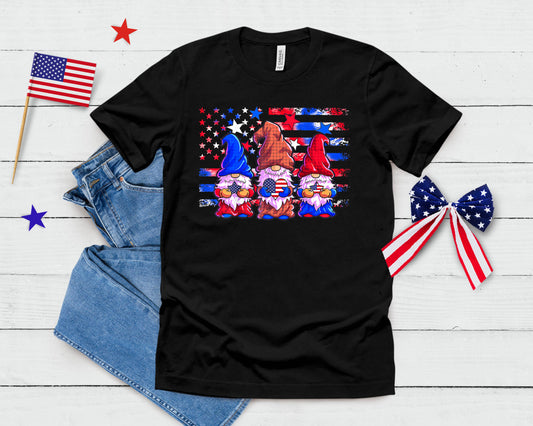 Gnomes 4th Of July Shirt Women Girls American Flag Stars T-Shirt