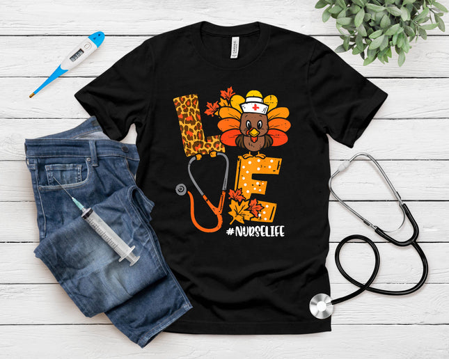 Love Turkey Thanksgiving Nurse Life Fall Scrub Top Women T-Shirt