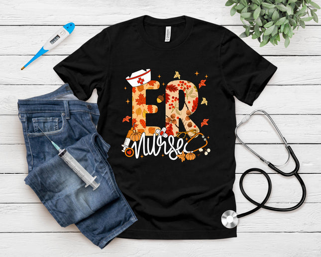 Stethoscope Er Nurse Fall Yall Autumn Leaves Thanksgiving T-Shirt