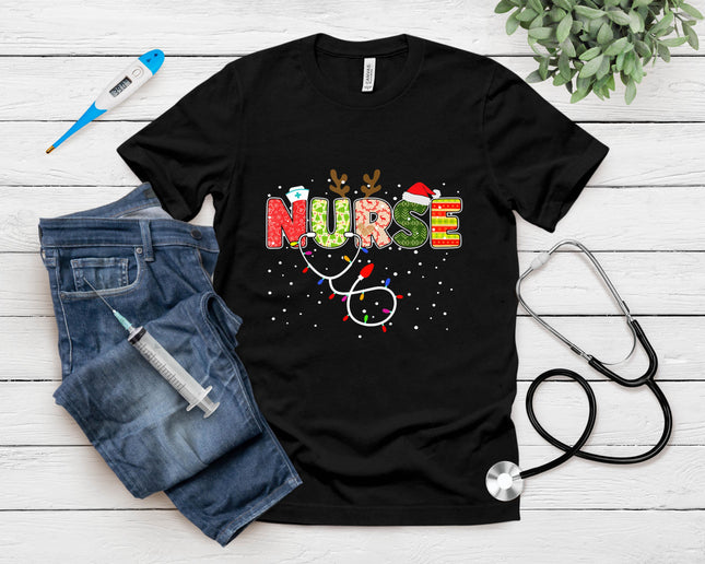 Stethoscope Santa Hat Reindeer Xmas Christmas Nurse T-Shirt